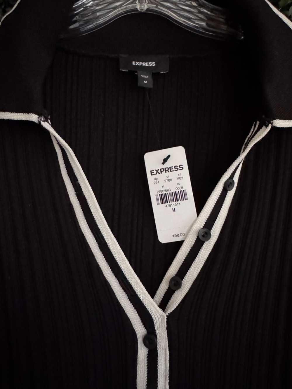 Express Black Ribbed Polo Body-con Dress with White Contrast Trim - Picture 3 of 6